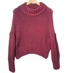 Free People My Only Sunshine Cowl Neck Sweater Chunky Knit Maroon Size S
